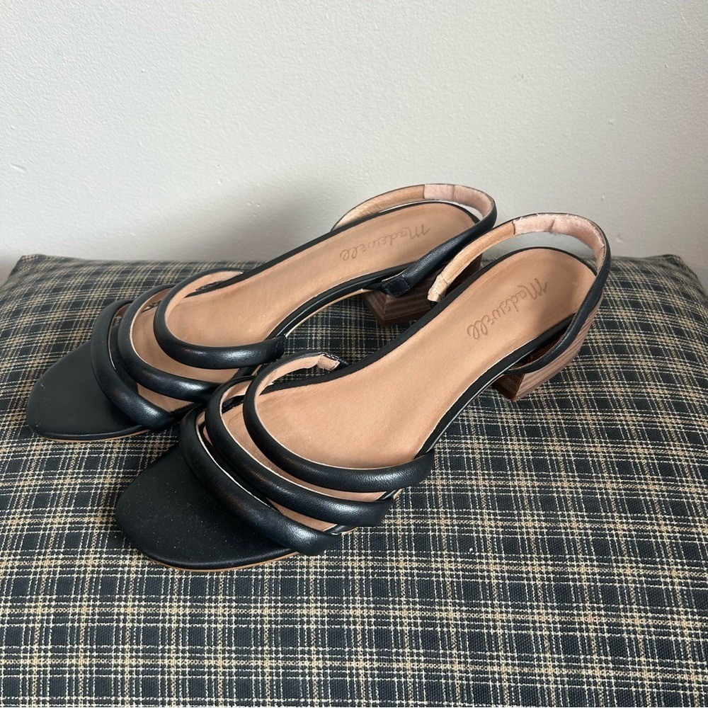 Madewell Black Leather Strappy Block Heel Slingback Sandals‎ Women's Size 8.5